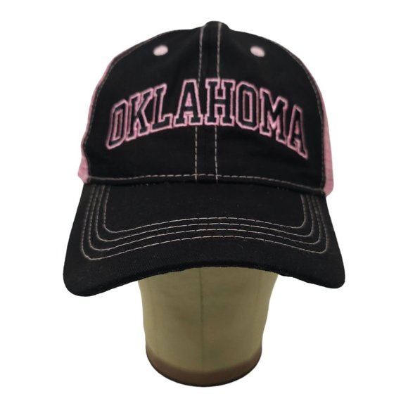 Real Time Oklahoma Mesh Snapback Cap Trucker Baseball Hat Pink Black Embroidered - Picture 9 of 13